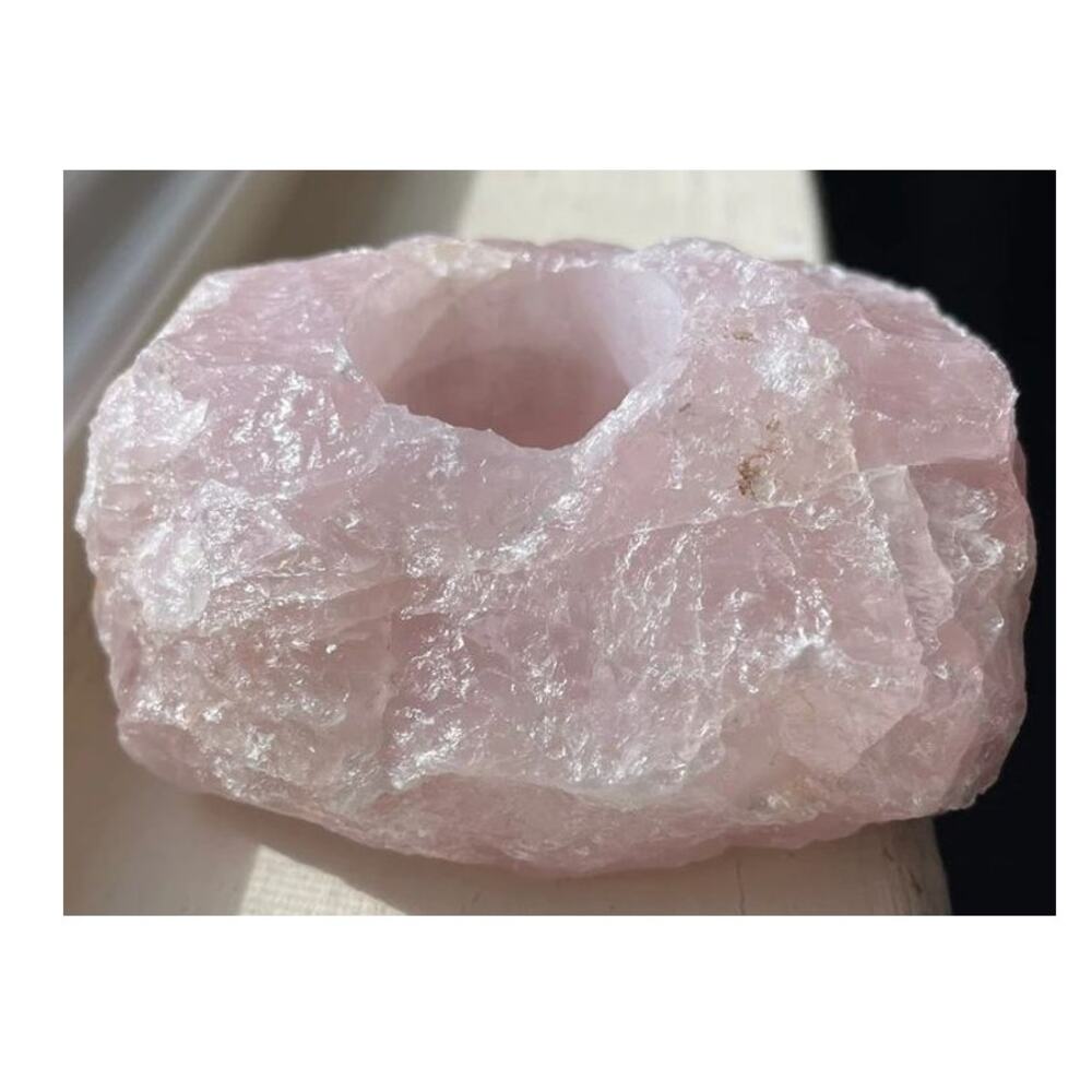 Large Natural Rose Quartz Crystal Candle Holder Tea Light Holder Made in Brazil